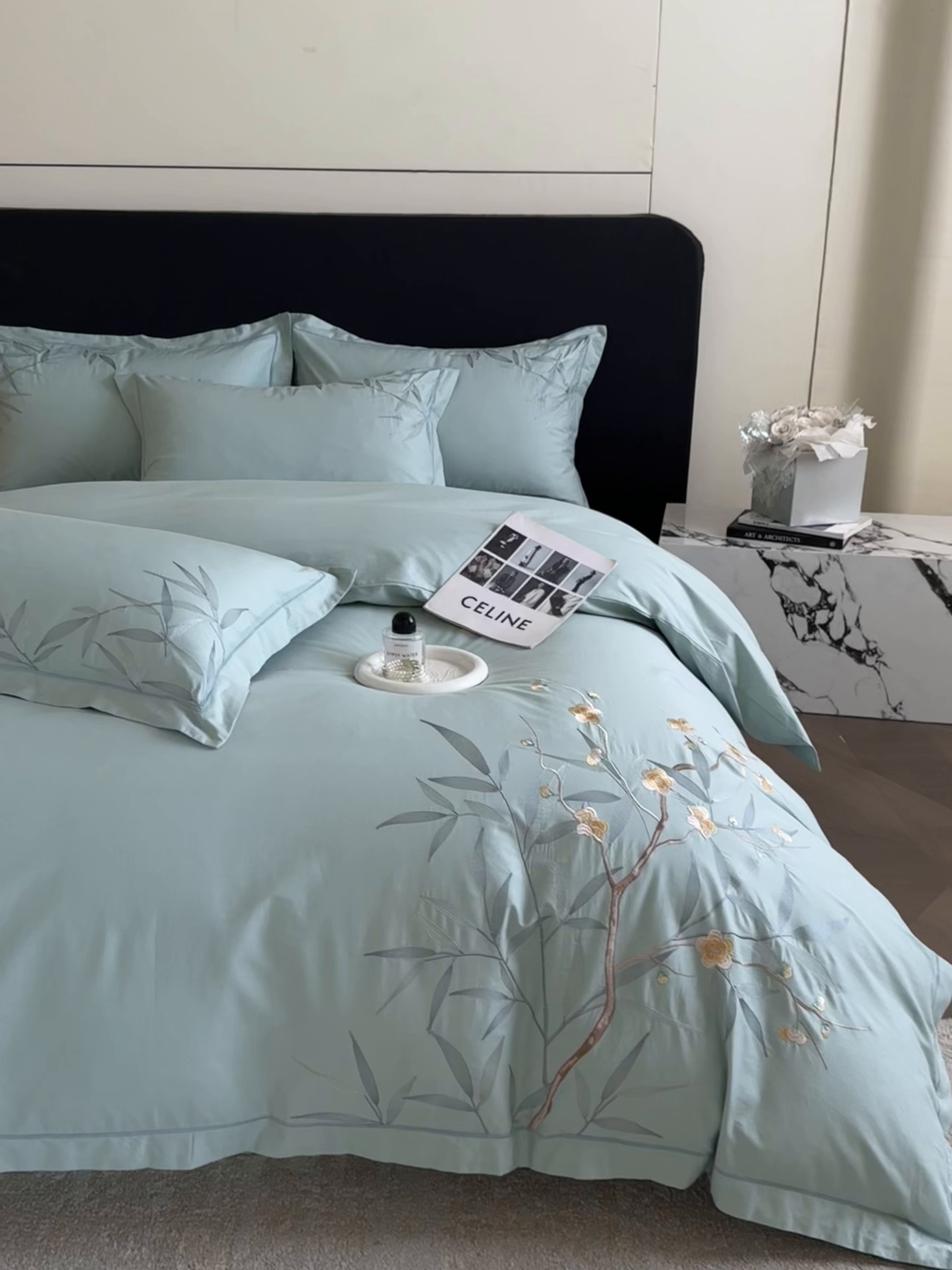 91家纺网 家纺一手货源 找家纺 湘雪家居 2026新款纯棉全棉长绒棉刺绣绣花高端礼盒四件套-竹韵系列 竹韵-绿