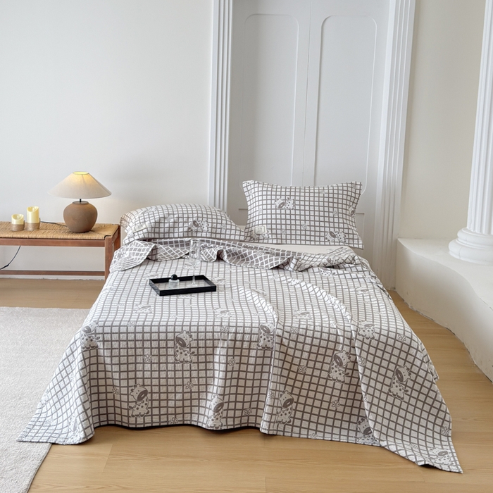 91家纺网 家纺一手货源 找家纺 乐家毛巾被（工厂自产自销） 2026新款精梳安心棉色织提花床盖毛巾被两用 格子长颈鹿床盖