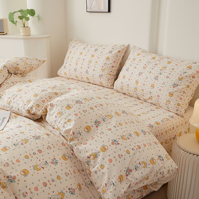 91家纺网 家纺一手货源 找家纺 一米阳光 2026年春夏新款小清新全AA版全棉纯棉四件套 奶呼呼