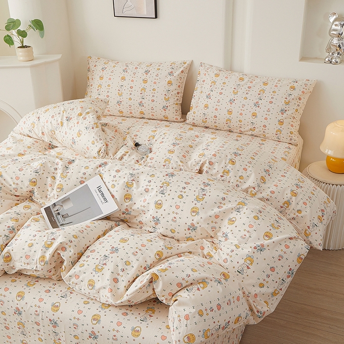 91家纺网 家纺一手货源 找家纺 一米阳光 2026年春夏新款小清新全AA版全棉纯棉四件套 奶呼呼