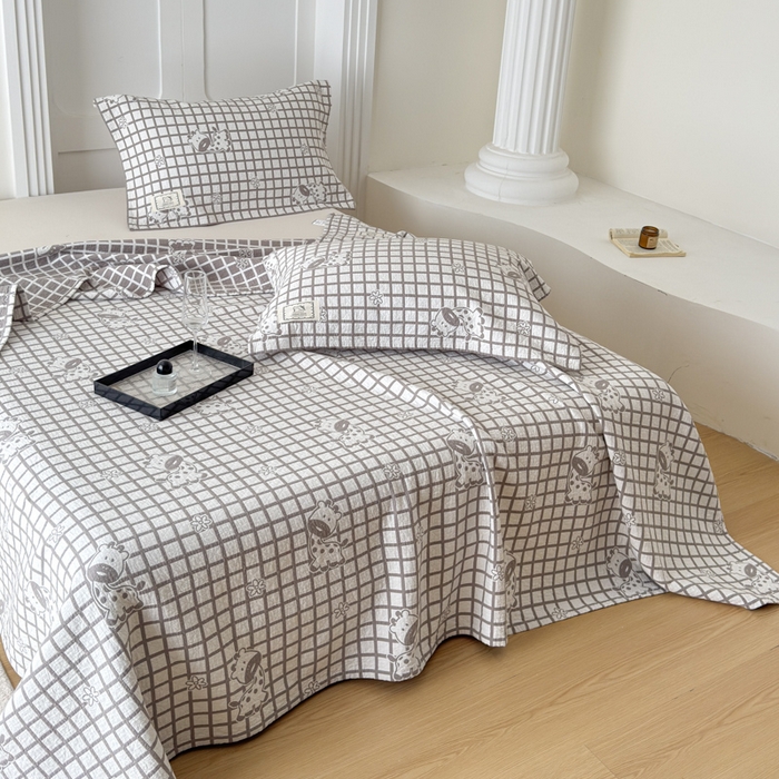 91家纺网 家纺一手货源 找家纺 乐家毛巾被（工厂自产自销） 2026新款精梳安心棉色织提花床盖毛巾被两用 格子长颈鹿床盖