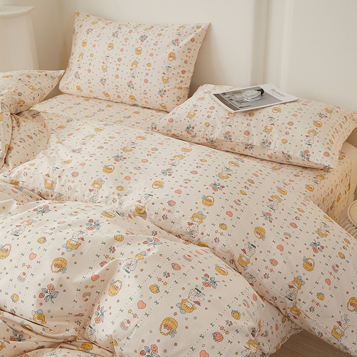 91家纺网 家纺一手货源 找家纺 一米阳光 2026年春夏新款小清新全AA版全棉纯棉四件套 奶呼呼