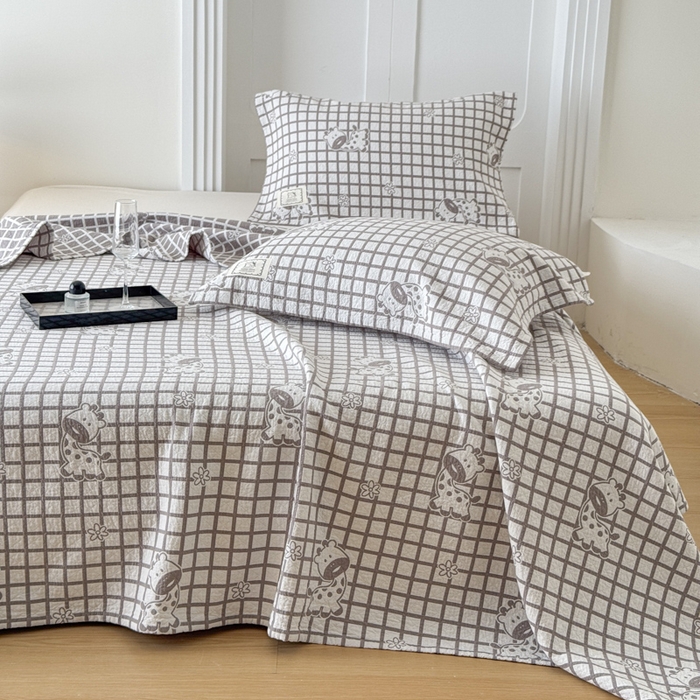 91家纺网 家纺一手货源 找家纺 乐家毛巾被（工厂自产自销） 2026新款精梳安心棉色织提花床盖毛巾被两用 格子长颈鹿床盖