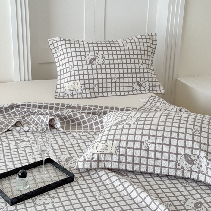 91家纺网 家纺一手货源 找家纺 乐家毛巾被（工厂自产自销） 2026新款精梳安心棉色织提花床盖毛巾被两用 格子长颈鹿床盖