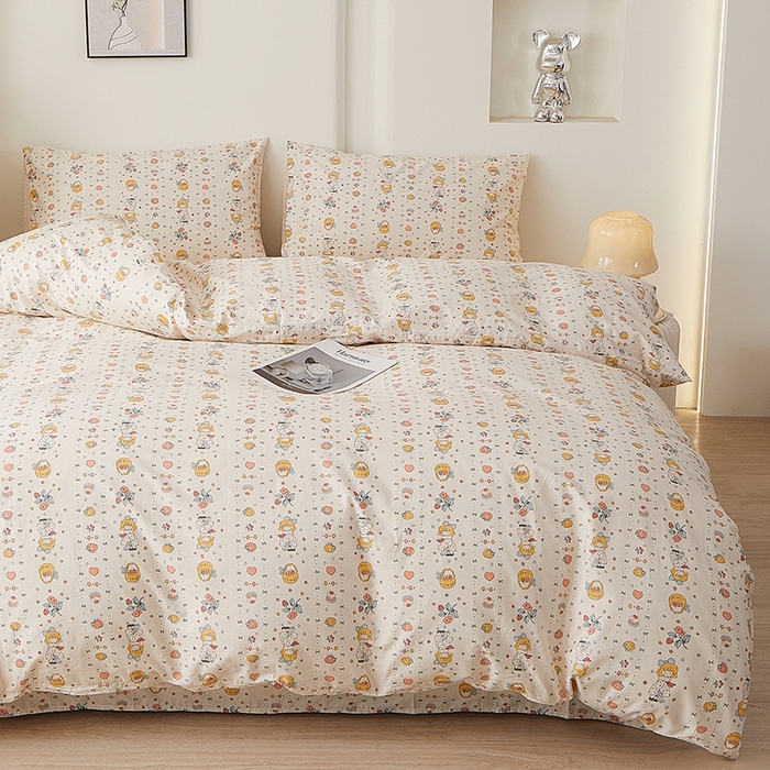 91家纺网 家纺一手货源 找家纺 一米阳光 2026年春夏新款小清新全AA版全棉纯棉四件套 奶呼呼