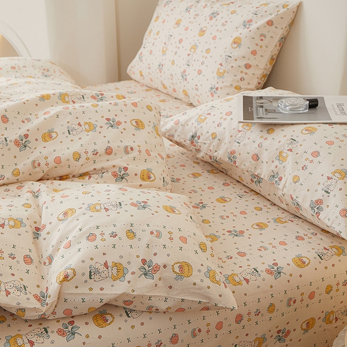 91家纺网 家纺一手货源 找家纺 一米阳光 2026年春夏新款小清新全AA版全棉纯棉四件套 奶呼呼