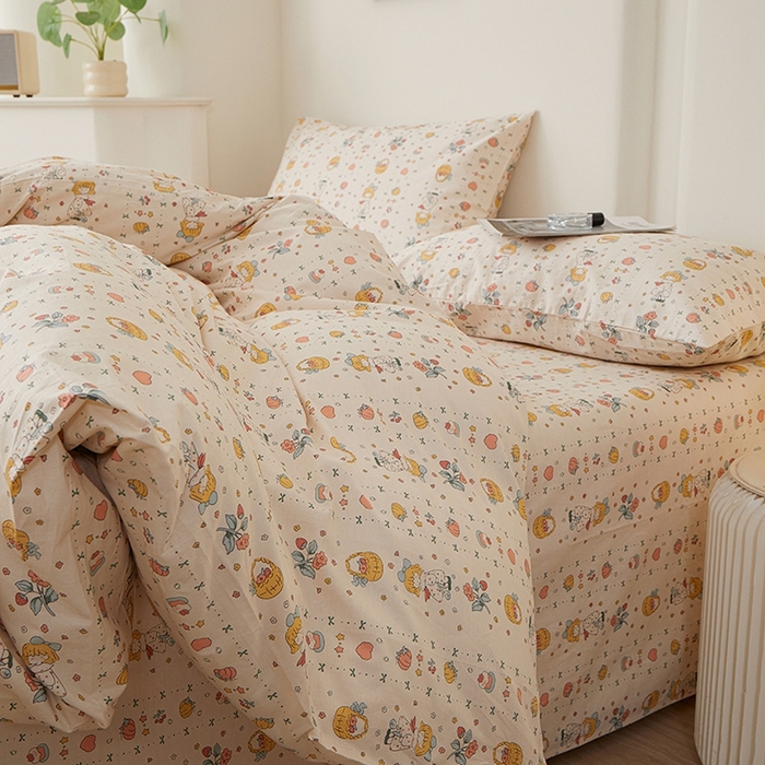 91家纺网 家纺一手货源 找家纺 一米阳光 2026年春夏新款小清新全AA版全棉纯棉四件套 奶呼呼