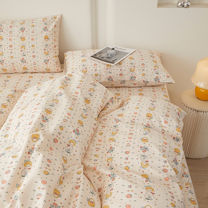 91家纺网 家纺一手货源 找家纺 一米阳光 2026年春夏新款小清新全AA版全棉纯棉四件套 奶呼呼