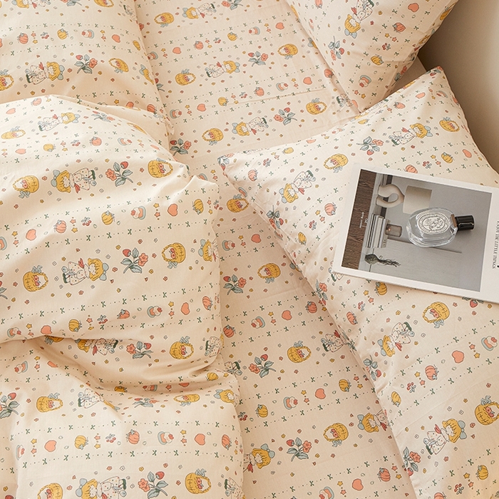 91家纺网 家纺一手货源 找家纺 一米阳光 2026年春夏新款小清新全AA版全棉纯棉四件套 奶呼呼