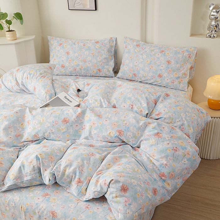 91家纺网 家纺一手货源 找家纺 一米阳光 2026年春夏新款小清新全AA版全棉纯棉四件套 浅浅花香