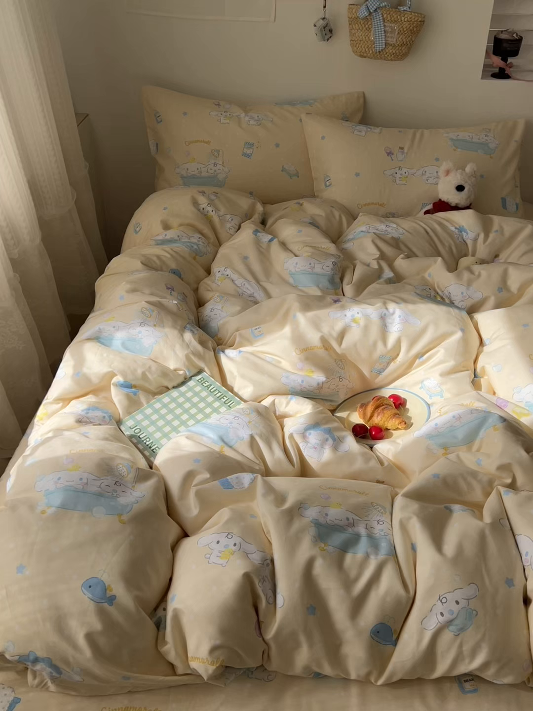 91家纺网 家纺一手货源 找家纺 耀悦家纺 2026新款纯棉四件套正版授权三丽鸥卡通床单床笠被套枕套 玉桂狗沐浴