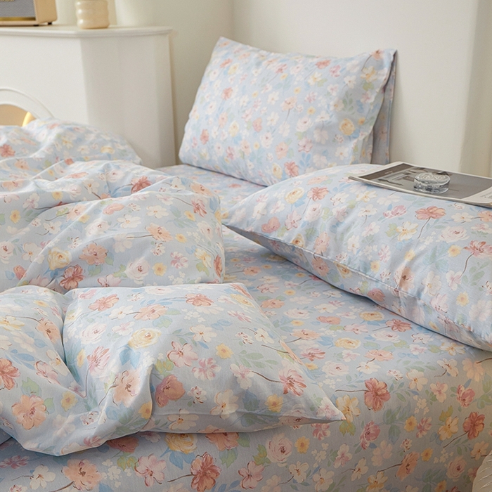 91家纺网 家纺一手货源 找家纺 一米阳光 2026年春夏新款小清新全AA版全棉纯棉四件套 浅浅花香