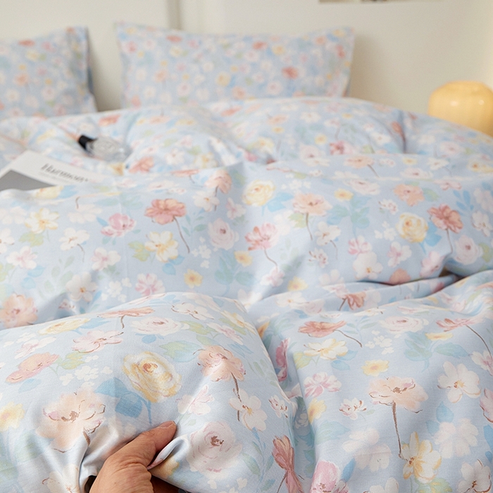 91家纺网 家纺一手货源 找家纺 一米阳光 2026年春夏新款小清新全AA版全棉纯棉四件套 浅浅花香