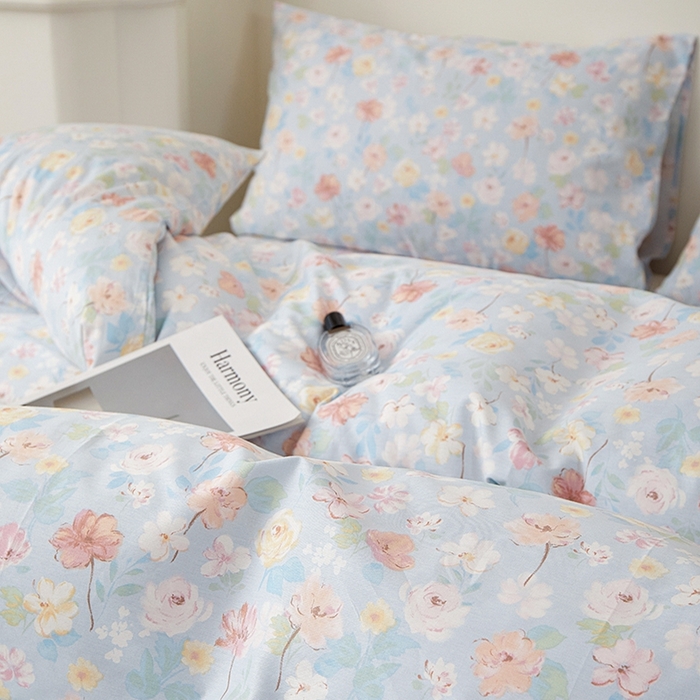 91家纺网 家纺一手货源 找家纺 一米阳光 2026年春夏新款小清新全AA版全棉纯棉四件套 浅浅花香