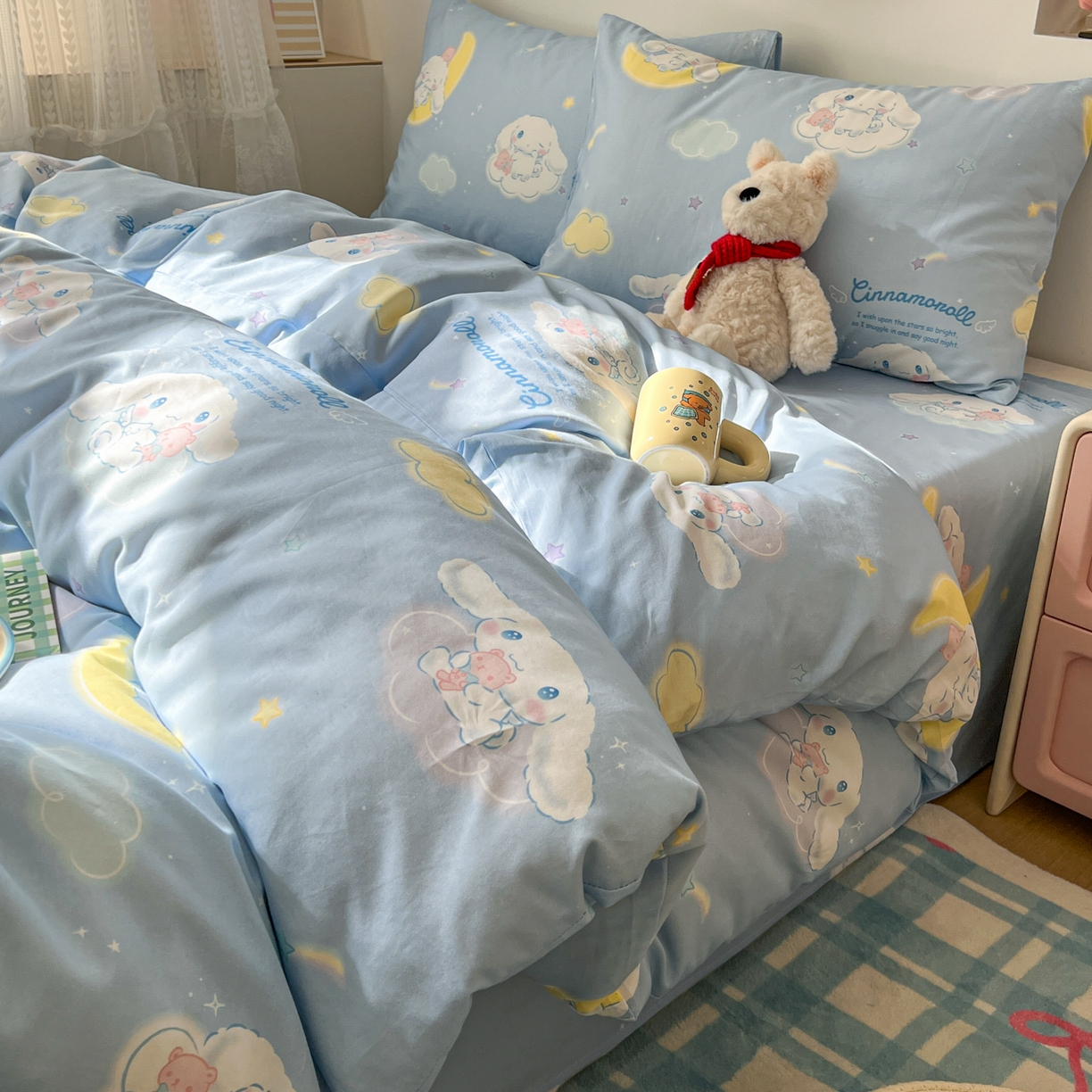 耀悦家纺 2026新款纯棉四件套正版授权三丽鸥卡通床单床笠被套枕套 玉桂狗晚安