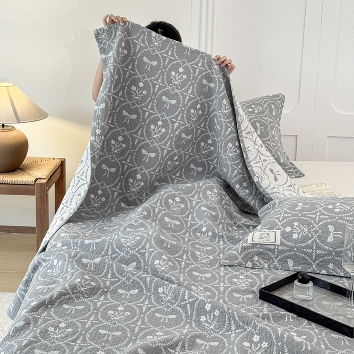 91家纺网 家纺一手货源 找家纺 乐家毛巾被（工厂自产自销） 2026新款精梳安心棉色织提花床盖毛巾被两用 花束来信床盖