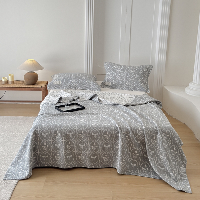 91家纺网 家纺一手货源 找家纺 乐家毛巾被（工厂自产自销） 2026新款精梳安心棉色织提花床盖毛巾被两用 花束来信床盖