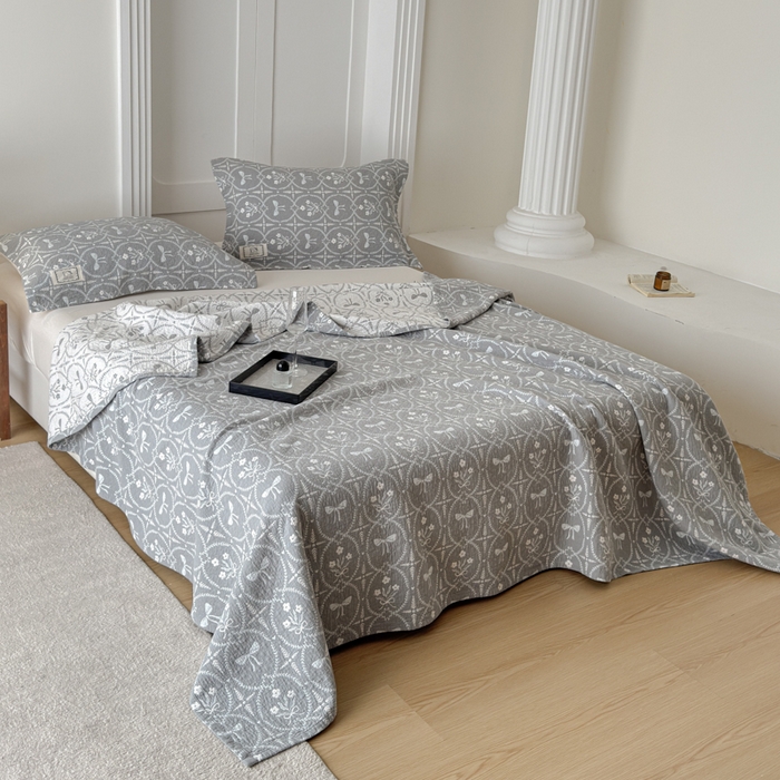 91家纺网 家纺一手货源 找家纺 乐家毛巾被（工厂自产自销） 2026新款精梳安心棉色织提花床盖毛巾被两用 花束来信床盖