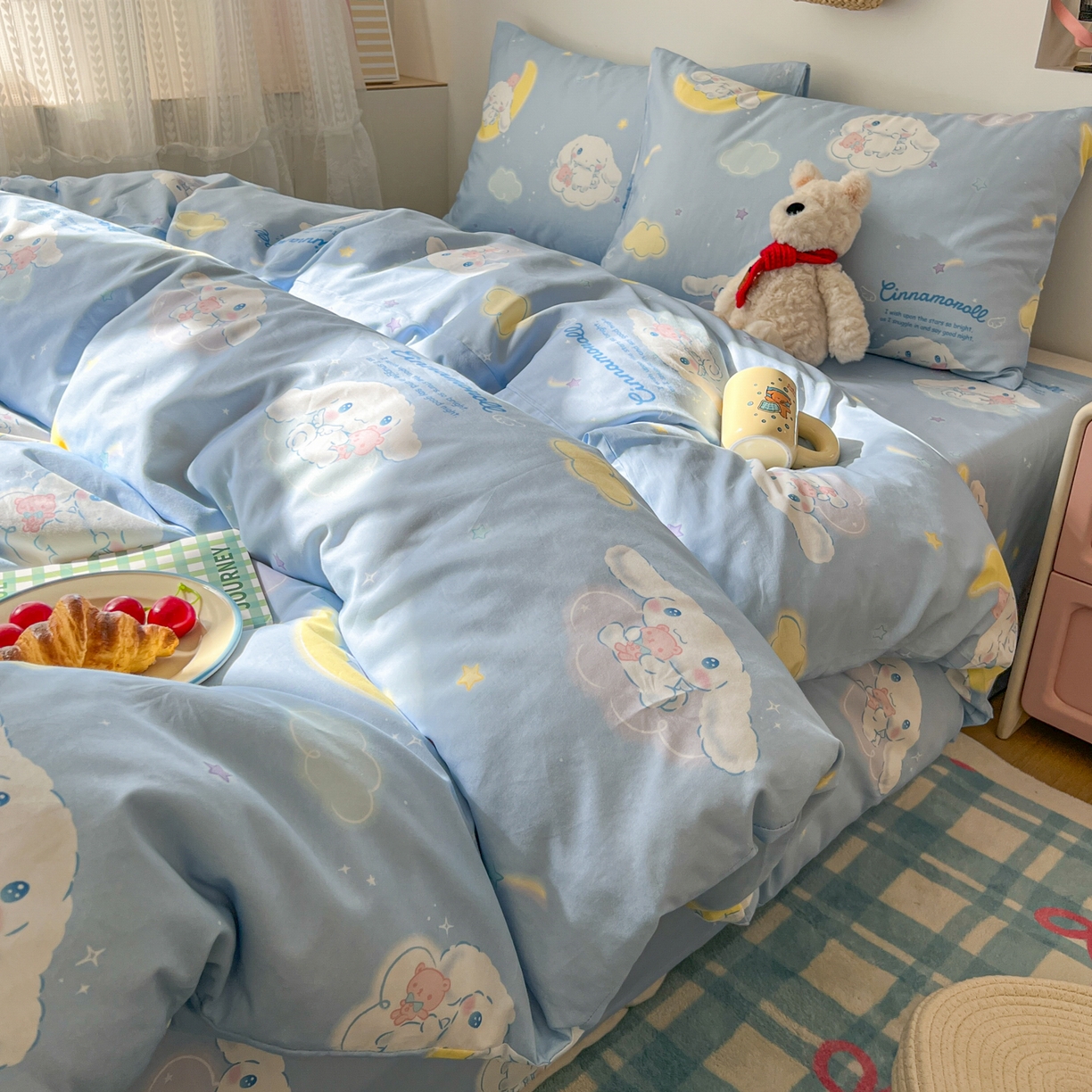 91家纺网 家纺一手货源 找家纺 耀悦家纺 2026新款纯棉四件套正版授权三丽鸥卡通床单床笠被套枕套 玉桂狗晚安