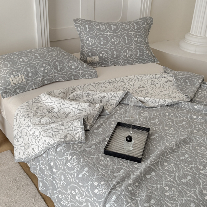 91家纺网 家纺一手货源 找家纺 乐家毛巾被（工厂自产自销） 2026新款精梳安心棉色织提花床盖毛巾被两用 花束来信床盖