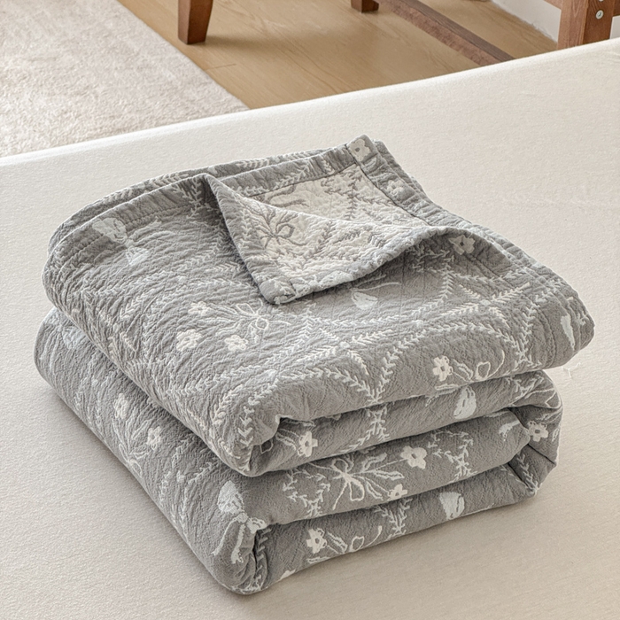 91家纺网 家纺一手货源 找家纺 乐家毛巾被（工厂自产自销） 2026新款精梳安心棉色织提花床盖毛巾被两用 花束来信床盖