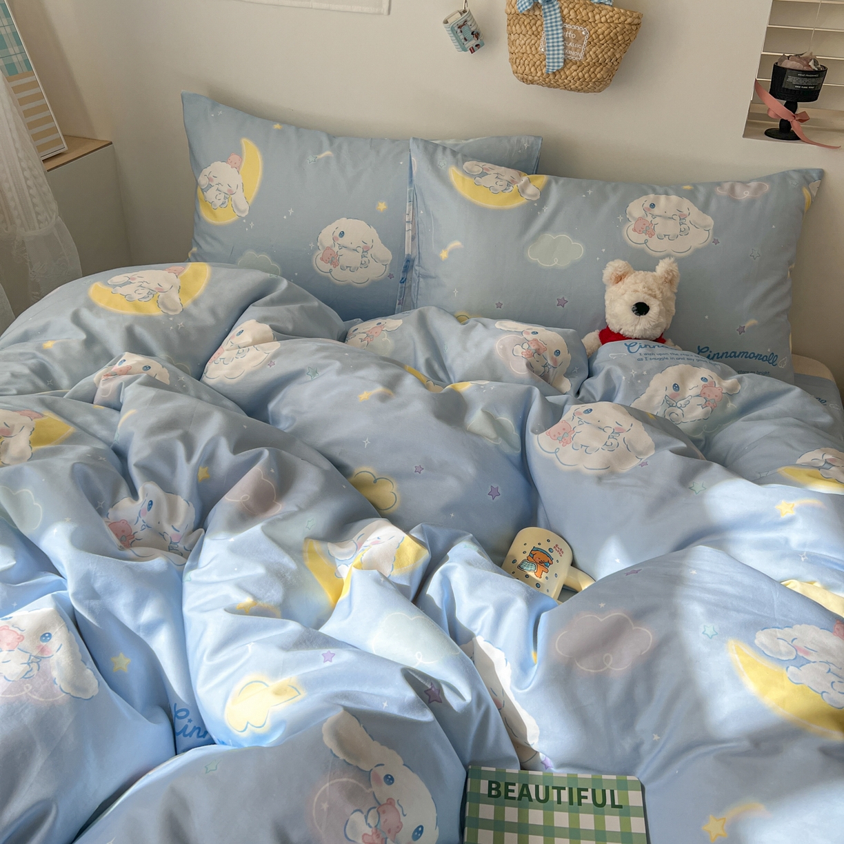 91家纺网 家纺一手货源 找家纺 耀悦家纺 2026新款纯棉四件套正版授权三丽鸥卡通床单床笠被套枕套 玉桂狗晚安