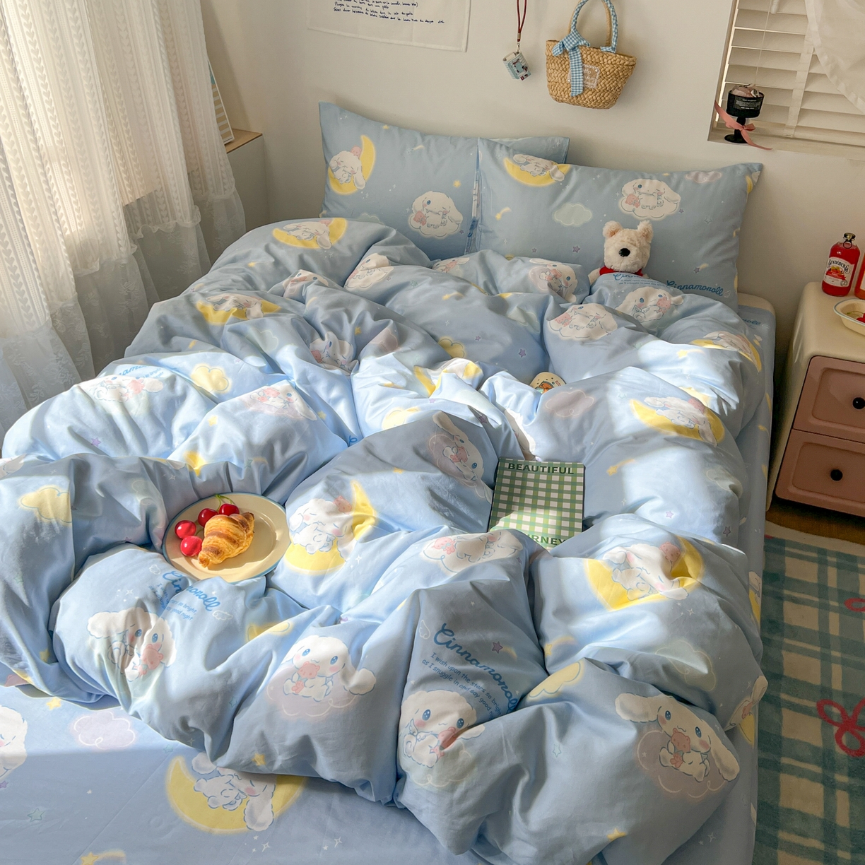 91家纺网 家纺一手货源 找家纺 耀悦家纺 2026新款纯棉四件套正版授权三丽鸥卡通床单床笠被套枕套 玉桂狗晚安