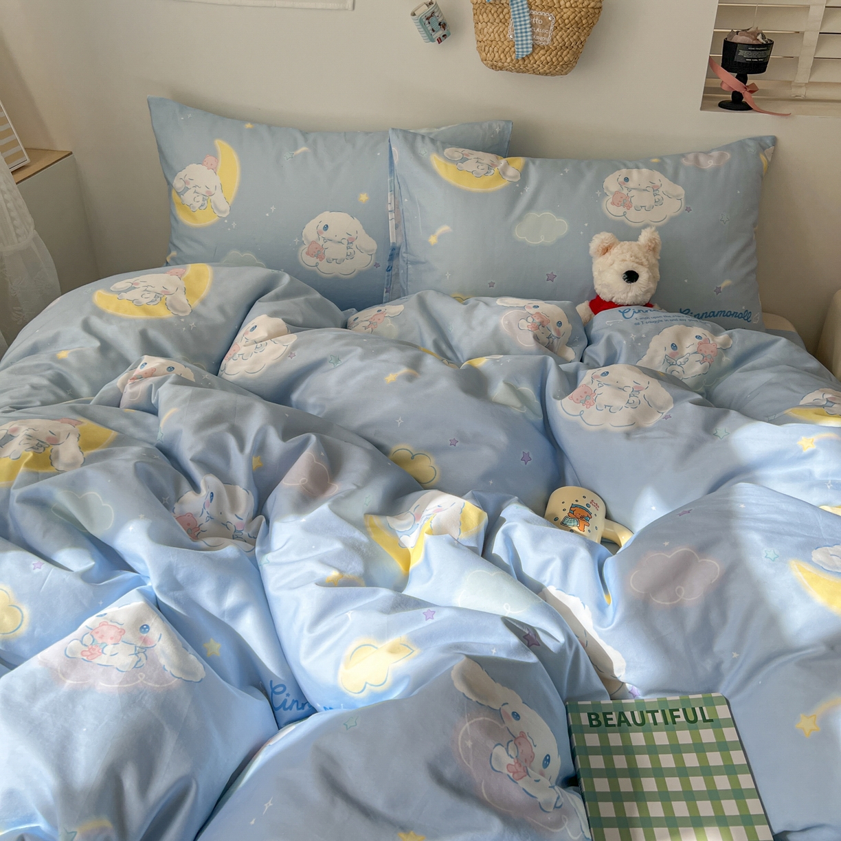 91家纺网 家纺一手货源 找家纺 耀悦家纺 2026新款纯棉四件套正版授权三丽鸥卡通床单床笠被套枕套 玉桂狗晚安