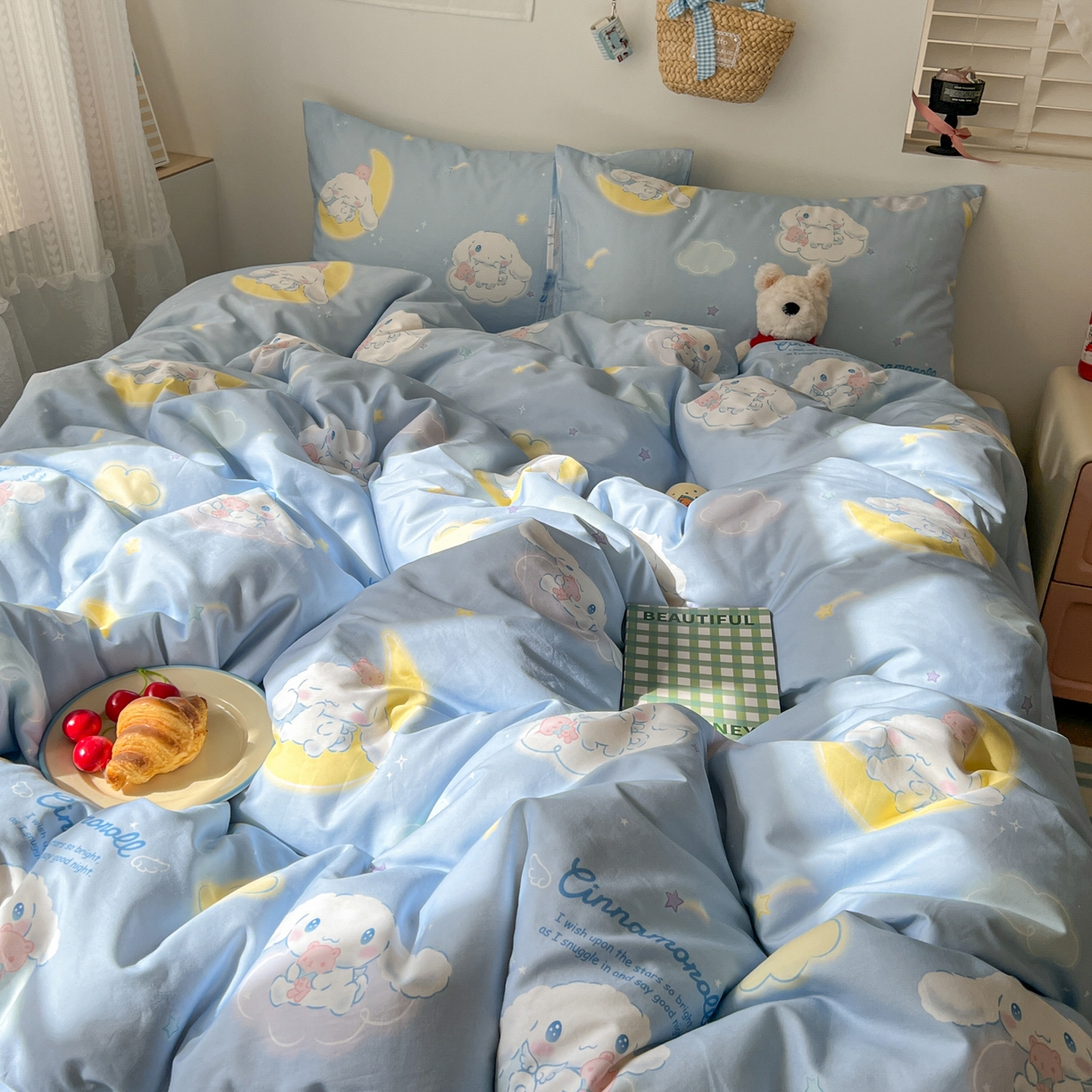 91家纺网 家纺一手货源 找家纺 耀悦家纺 2026新款纯棉四件套正版授权三丽鸥卡通床单床笠被套枕套 玉桂狗晚安
