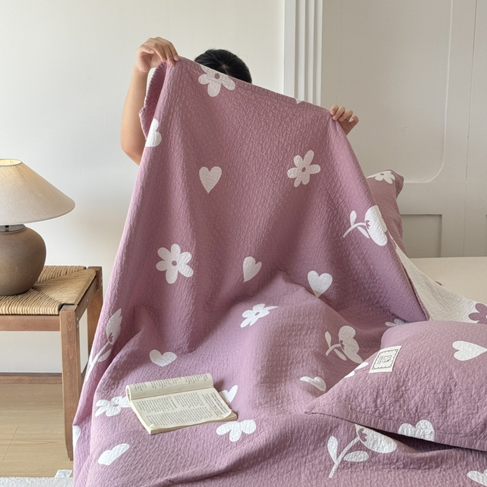 91家纺网 家纺一手货源 找家纺 乐家毛巾被（工厂自产自销） 2026新款精梳安心棉色织提花床盖毛巾被两用 花叙床盖