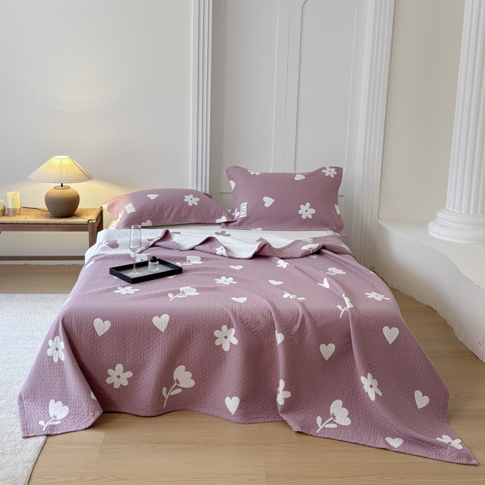 91家纺网 家纺一手货源 找家纺 乐家毛巾被（工厂自产自销） 2026新款精梳安心棉色织提花床盖毛巾被两用 花叙床盖