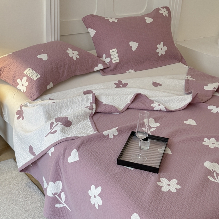 91家纺网 家纺一手货源 找家纺 乐家毛巾被（工厂自产自销） 2026新款精梳安心棉色织提花床盖毛巾被两用 花叙床盖