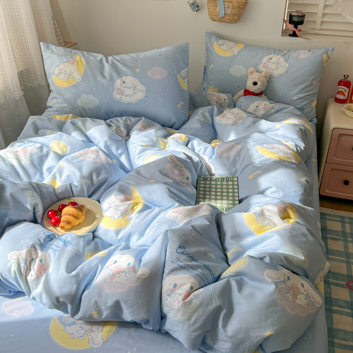 91家纺网 家纺一手货源 找家纺 耀悦家纺 2026新款纯棉四件套正版授权三丽鸥卡通床单床笠被套枕套 玉桂狗晚安