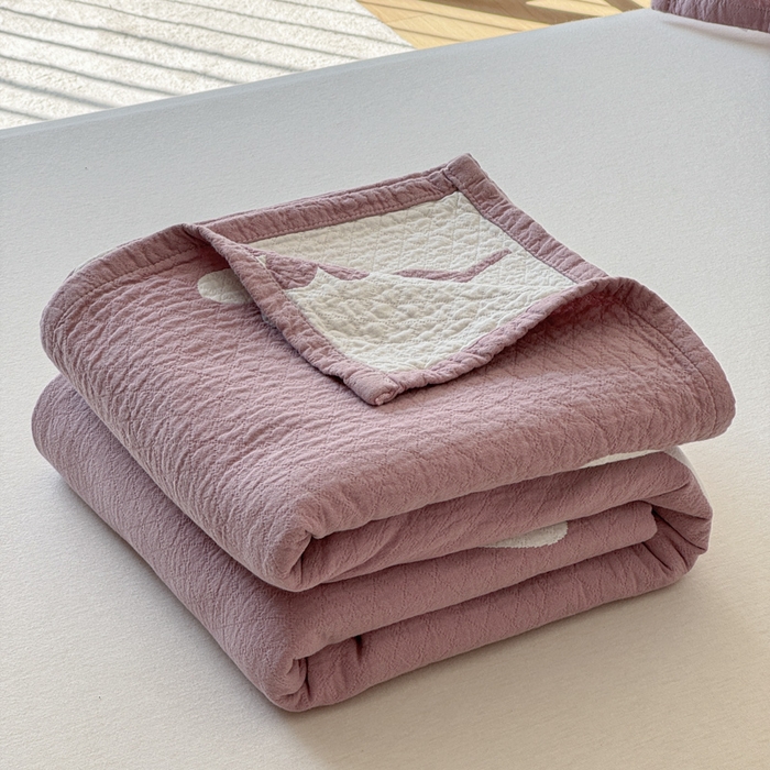 91家纺网 家纺一手货源 找家纺 乐家毛巾被（工厂自产自销） 2026新款精梳安心棉色织提花床盖毛巾被两用 花叙床盖