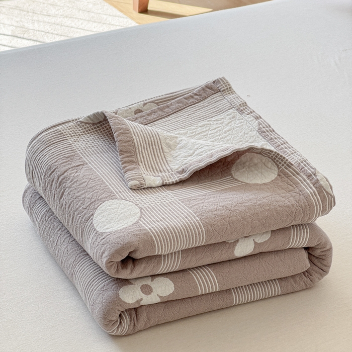 91家纺网 家纺一手货源 找家纺 乐家毛巾被（工厂自产自销） 2026新款精梳安心棉色织提花床盖毛巾被两用 花遇圆床盖