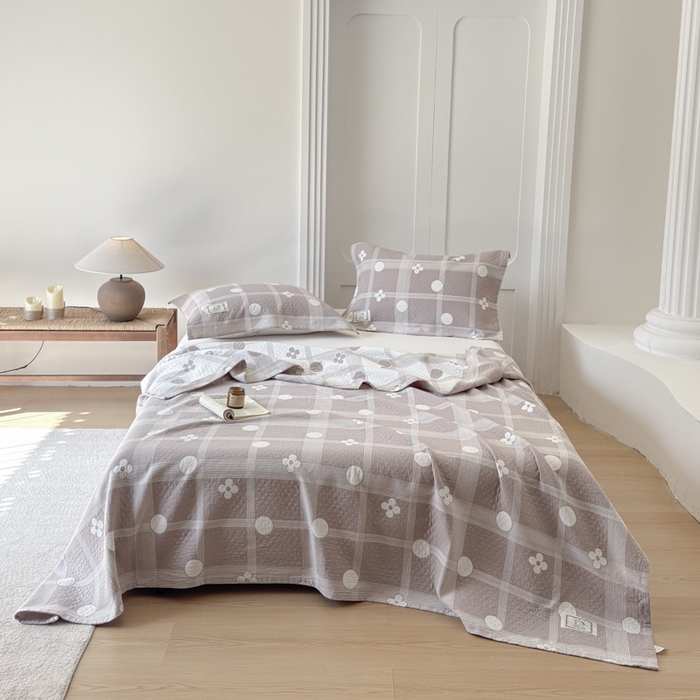 91家纺网 家纺一手货源 找家纺 乐家毛巾被（工厂自产自销） 2026新款精梳安心棉色织提花床盖毛巾被两用 花遇圆床盖