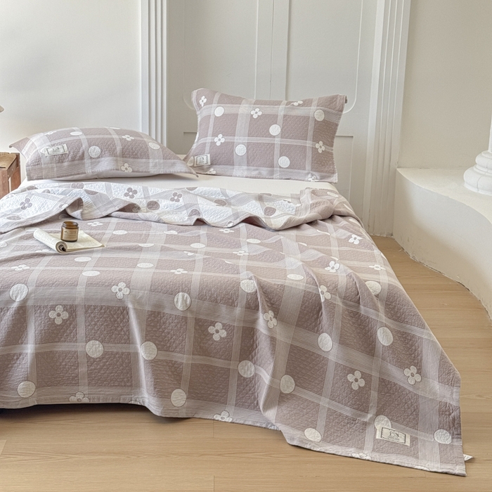 91家纺网 家纺一手货源 找家纺 乐家毛巾被（工厂自产自销） 2026新款精梳安心棉色织提花床盖毛巾被两用 花遇圆床盖