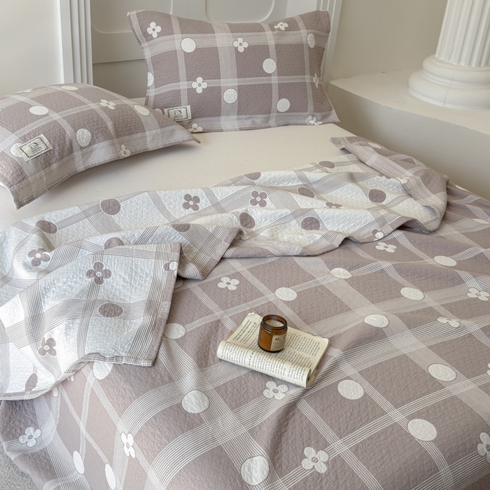 91家纺网 家纺一手货源 找家纺 乐家毛巾被（工厂自产自销） 2026新款精梳安心棉色织提花床盖毛巾被两用 花遇圆床盖