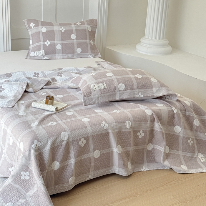 91家纺网 家纺一手货源 找家纺 乐家毛巾被（工厂自产自销） 2026新款精梳安心棉色织提花床盖毛巾被两用 花遇圆床盖