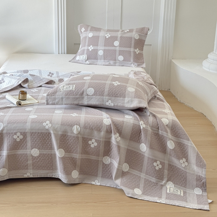 91家纺网 家纺一手货源 找家纺 乐家毛巾被（工厂自产自销） 2026新款精梳安心棉色织提花床盖毛巾被两用 花遇圆床盖