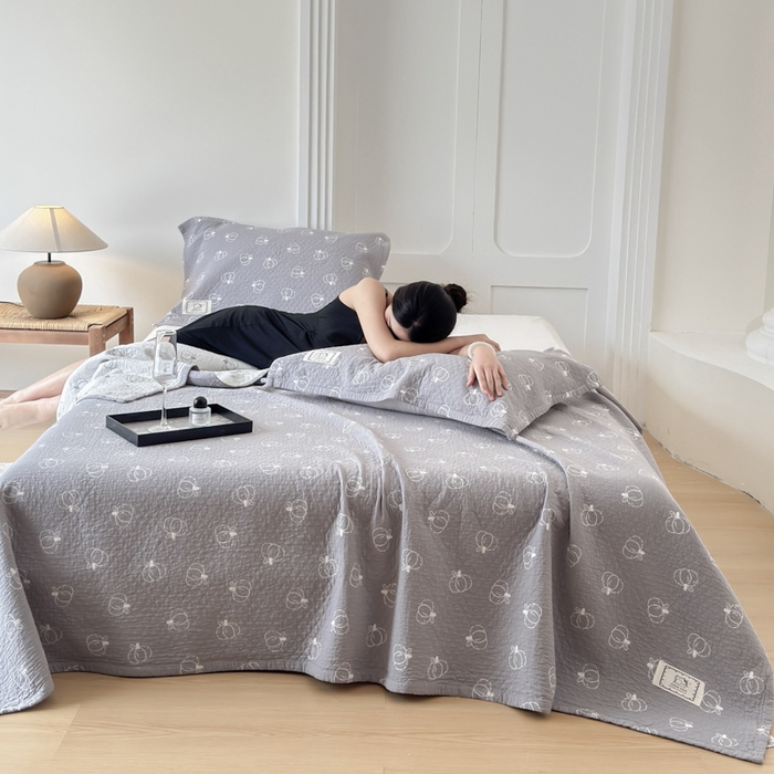 乐家毛巾被（工厂自产自销） 2026新款精梳安心棉色织提花床盖毛巾被两用 灰色南瓜床盖