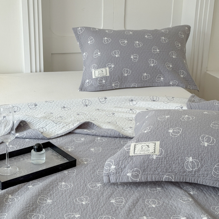 91家纺网 家纺一手货源 找家纺 乐家毛巾被（工厂自产自销） 2026新款精梳安心棉色织提花床盖毛巾被两用 灰色南瓜床盖