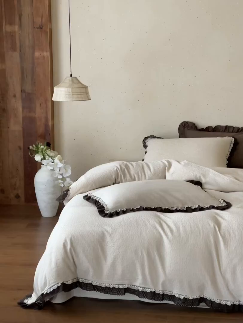 91家纺网 家纺一手货源 找家纺 （总）玛奇朵 2026新款法式复古棉麻提花四件套-花茹梦