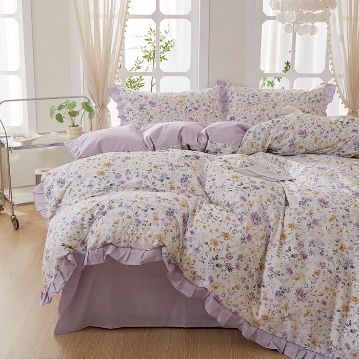 91家纺网 家纺一手货源 找家纺 （总）一米阳光 2026年春夏新款小清新花边款全棉纯棉四件套