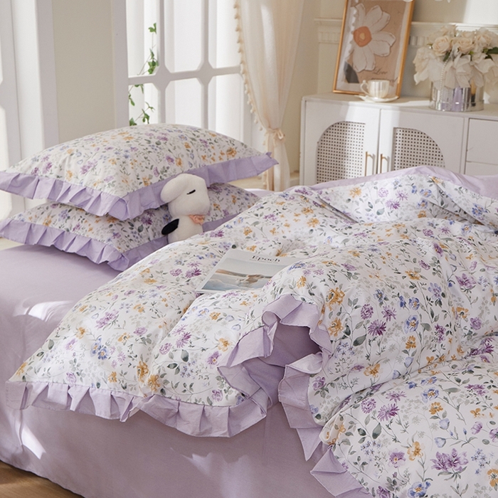 91家纺网 家纺一手货源 找家纺 （总）一米阳光 2026年春夏新款小清新花边款全棉纯棉四件套