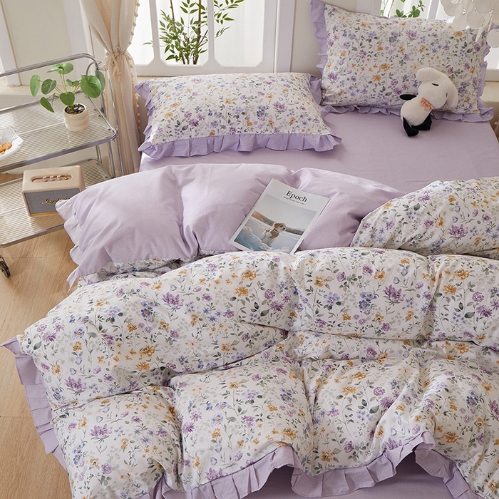 91家纺网 家纺一手货源 找家纺 （总）一米阳光 2026年春夏新款小清新花边款全棉纯棉四件套