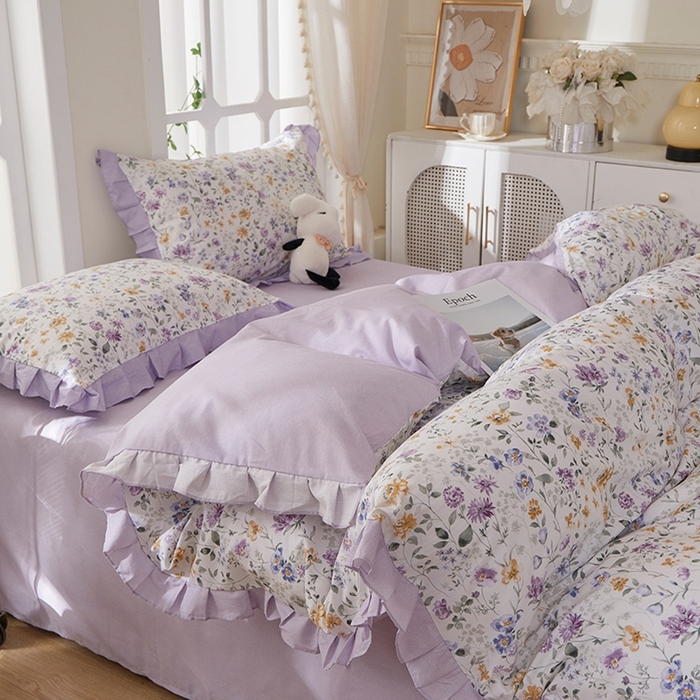 91家纺网 家纺一手货源 找家纺 （总）一米阳光 2026年春夏新款小清新花边款全棉纯棉四件套