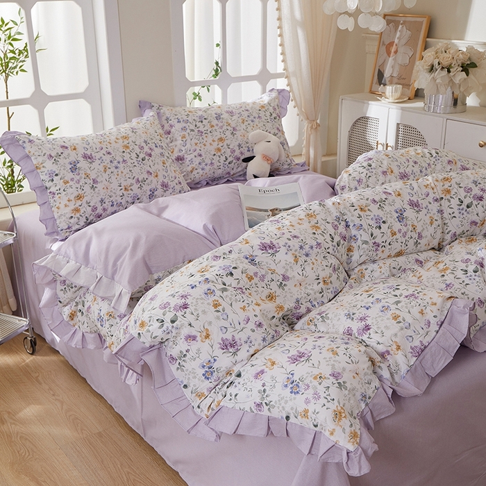 91家纺网 家纺一手货源 找家纺 （总）一米阳光 2026年春夏新款小清新花边款全棉纯棉四件套