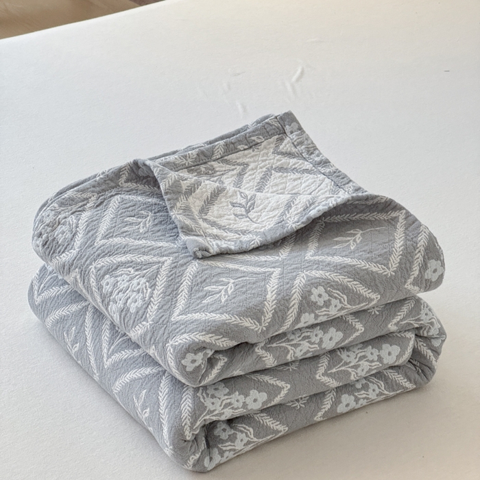 91家纺网 家纺一手货源 找家纺 乐家毛巾被（工厂自产自销） 2026新款精梳安心棉色织提花床盖毛巾被两用 菱形花束床盖