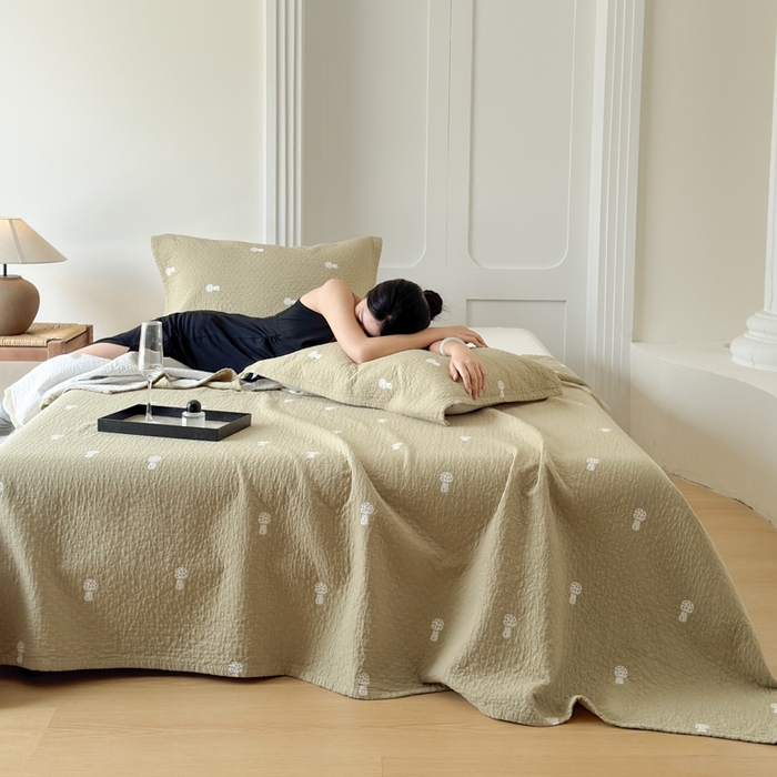 乐家毛巾被（工厂自产自销） 2026新款精梳安心棉色织提花床盖毛巾被两用 蘑菇眠床盖